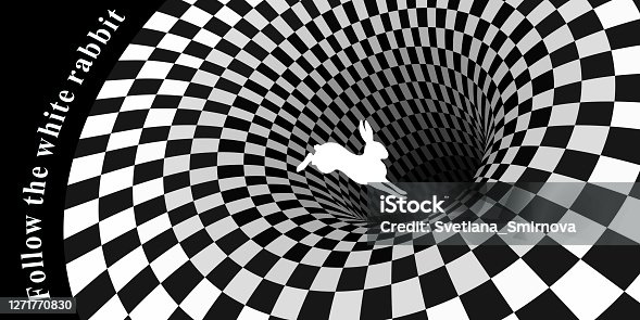 istock White rabbit runs and falls into a hole 1271770830