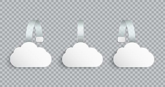 White realistic blank advertising wobblers in cloud shape isolated on transparent background