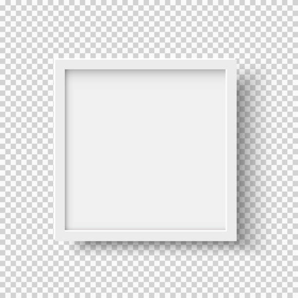 White realistic square empty picture frame on transparent background White realistic square empty picture frame on transparent background. Blank white picture frame mockup template isolated on neutral background. Vector illustration square composition photos stock illustrations