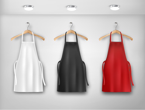 A white, red and black aprons. Mockup aprons. Vector illustration.