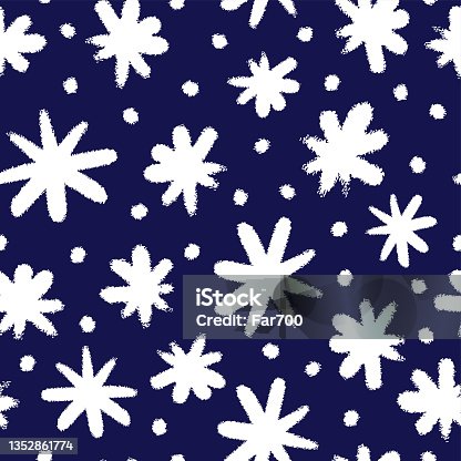 istock White sketch of snowflakes isolated on dark blue background. Cute monochrome festive seamless pattern. Vector simple flat graphic hand drawn illustration. Texture. 1352861774