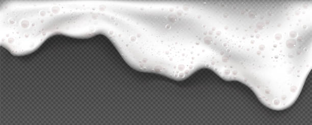 White soap foam, suds or froth with bubbles Whie soap foam with air bubbles, suds of detergent, cleaning gel or shampoo isolated on transparent background. Vector realistic illustration of froth in laundry, foam from beer or fizzy drink bathroom borders stock illustrations