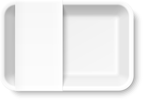 White styrofoam food tray with blank label