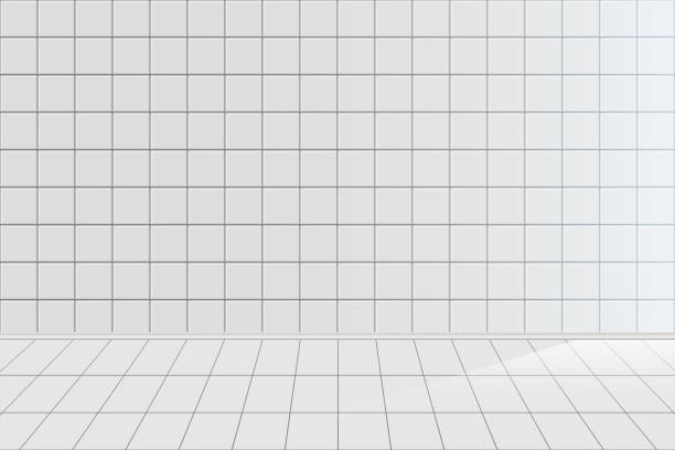 White tile realistic vector background White tile realistic vector background. Clean empty bathroom with nobody inside 3D horizontal backdrop design. Ceramic texture, tiled room, kitchen blank wall and floor illustration bathroom stock illustrations