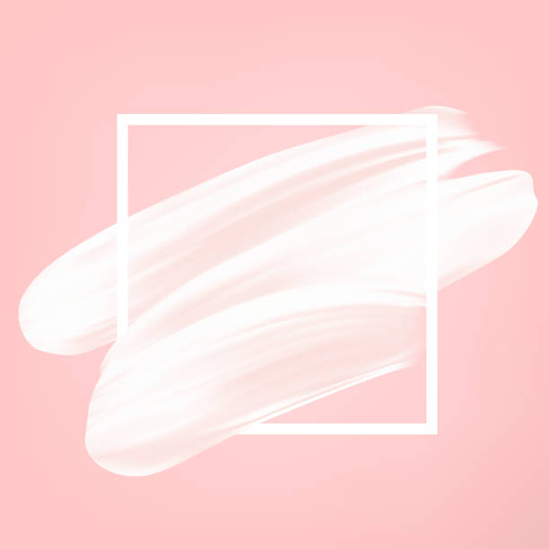 White vector abstract smear on pink. Female girly icon. Paint brush stroke in frame, banner template. White vector abstract smear on pink. Female girly icon. Paint brush stroke in frame, banner template. femininity stock illustrations