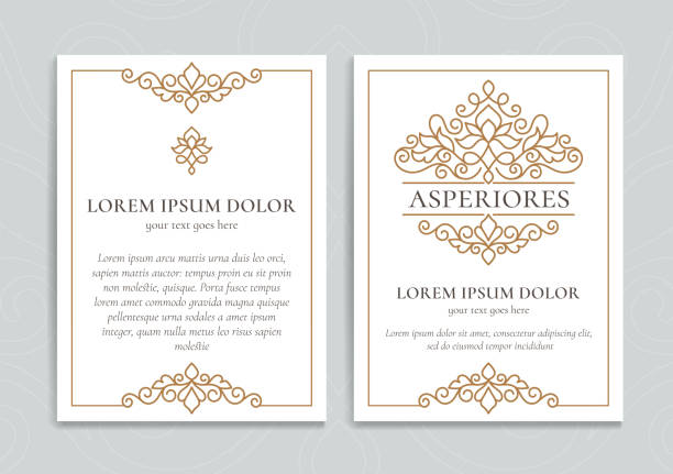 White vector greeting card with golden luxury frame template. Great for invitation, flyer, menu, brochure, monogram, background, wallpaper, decoration, packaging or any desired idea. Vector illustration anniversary borders stock illustrations