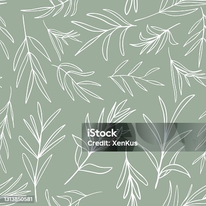 istock White Vector Leaves Seamless Pattern 1313850581