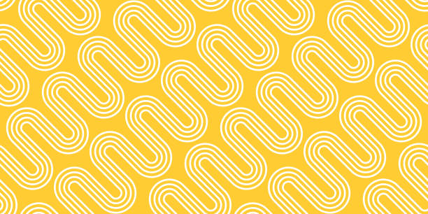 White Waves on Yellow Background. Vector Seamless Pattern. Abstract Noodle Texture White Waves on Yellow Background. Vector Seamless Pattern. Abstract Noodle Texture. pasta borders stock illustrations