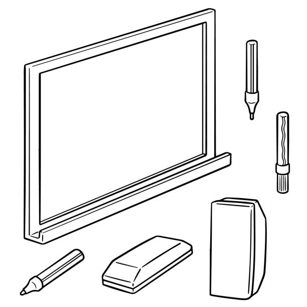 whiteboard and writing equipment vector set of whiteboard and writing equipment whiteboard marker stock illustrations
