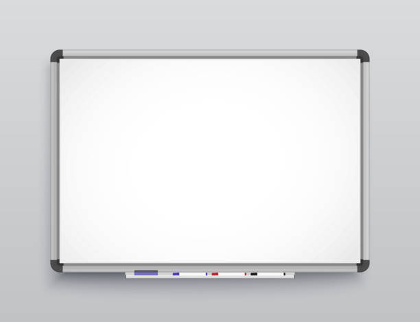 Whiteboard for markers. Presentation, Empty Projection screen. Office board background frame Whiteboard for markers. Empty Projection screen, Presentation board, blank white board for conference. Office board background frame. Vector whiteboard marker stock illustrations