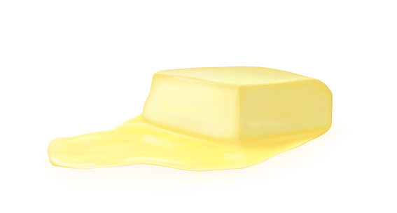 whole butter and melted on a white background. vector illustration