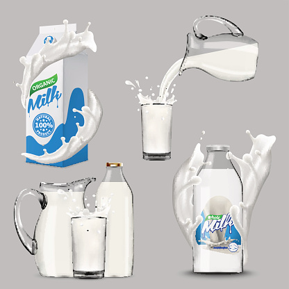 milk carton pouring glass jug whole tipping cow vector splashing illustrations bottle clip