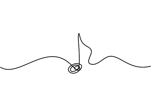whole note vector illustration, single one continuous line art drawing style. Minimalism sign and symbol of music.