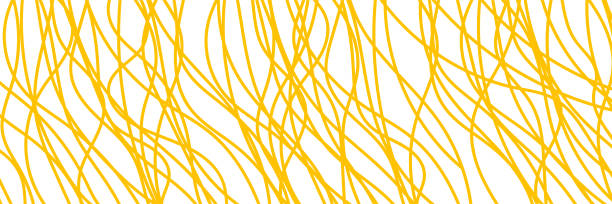 Wide abstract background with geometic doodle pasta Wide abstract background with pasta, makaroni or spaghetti. Horizontal banner with hand drawn yellow line, doodle pasta. Vector illustration pasta backgrounds stock illustrations