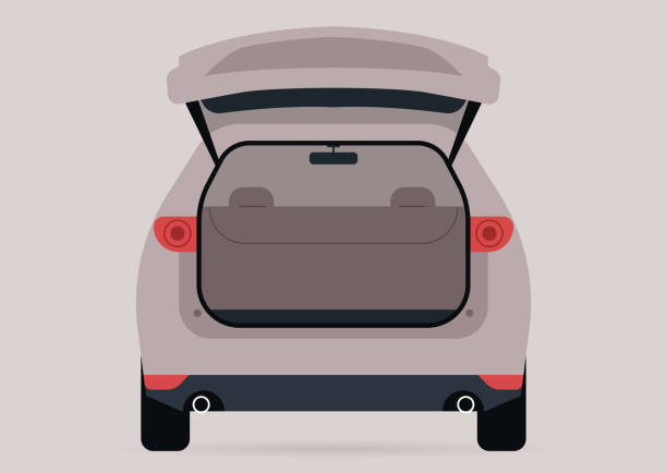 A wide open trunk of an empty SUV car, no people template A wide open trunk of an empty SUV car, no people template hatchback stock illustrations