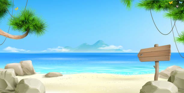 Wide tropical beach banner background Vector clipart. Wide tropical beach banner background. Landscape nature. Resort mountain clipart stock illustrations