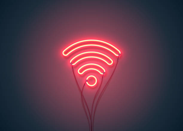wifi-hotspot-neon-schild - drahtlose technologie stock-grafiken, -clipart, -cartoons und -symbole