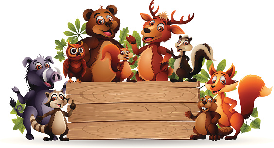 Wild Animals with Wooden Banner