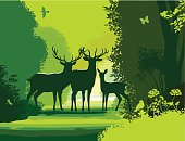 Landscape with wild deer. eps10 file, CS5 version in zip.