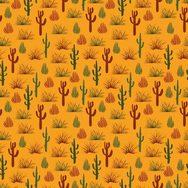 Wild nature desert seamless pattern Wild nature seamless pattern, vector illustration - desert seamless texture with cactus and bushes cactus patterns stock illustrations