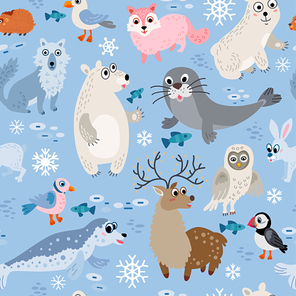Wild North Pole animals pattern in flat style