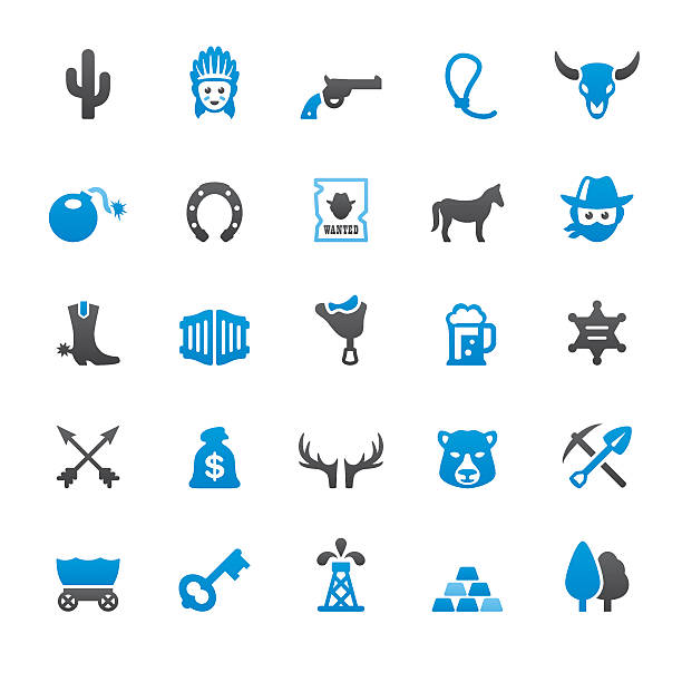 wild west and cowboy related vector icons - texas shooting stock illustrations