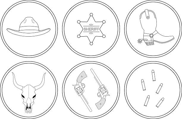 Wild west contour lines objects set Wild west contour lines objects set. Vector clip art illustrations isolated on white buffalo shooting stock illustrations