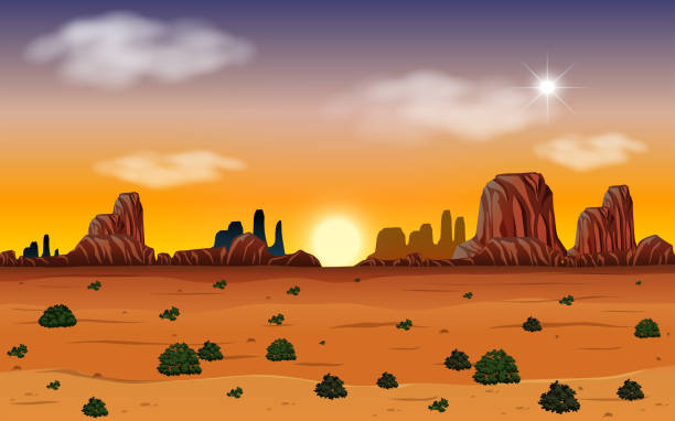 A wild west desert scene A wild west desert scene illustration desert area clipart stock illustrations