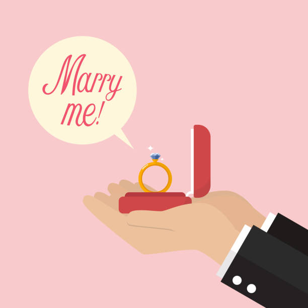 Will you marry me Will you marry me. Male hands with red velvet box containing engagement ring. fiancé stock illustrations
