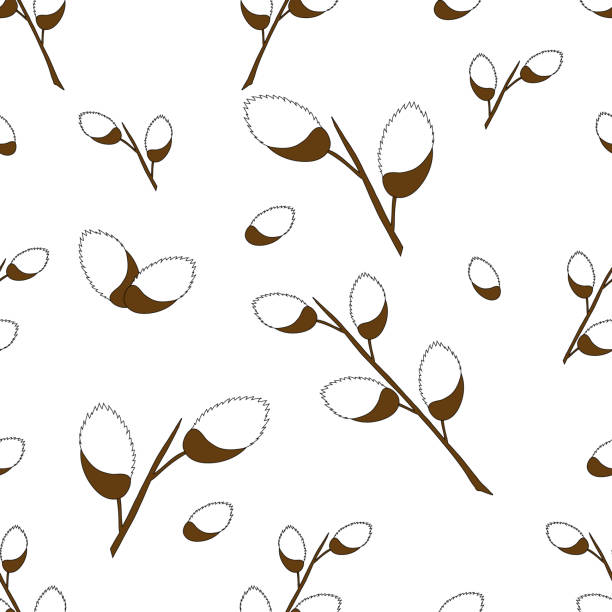 willow branch on a white background.seamless pattern - the day of bright Easter. flat illustration willow branch on a white background.seamless pattern - the day of bright Easter. flat illustration. Vector illustration. easter sunday stock illustrations