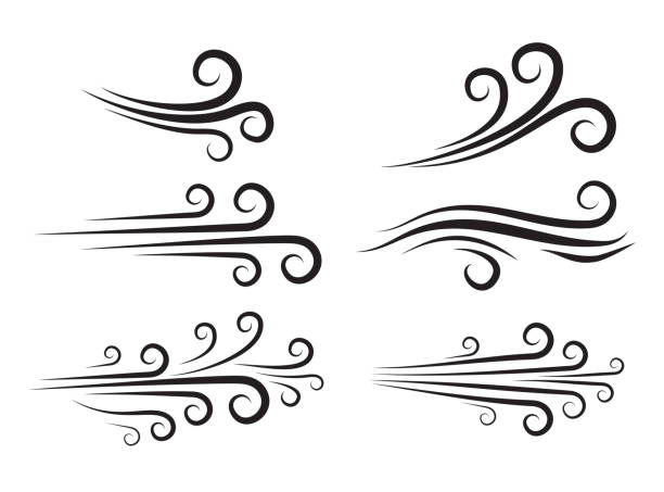 wind-blow-symbol-set. windige wetter wirbeln vektor-form. silhouette der geschwindigkeit blasen luft isoliert auf weiß. breeze welle abstrakte kurvensymbole sammlung. dekorieren sie vorhersage meteorologie symbole. - wind stock-grafiken, -clipart, -cartoons und -symbole
