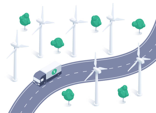 windenergie - sustainable future road stock-grafiken, -clipart, -cartoons und -symbole