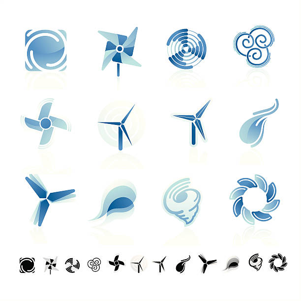 wind symbole - windrad stock-grafiken, -clipart, -cartoons und -symbole