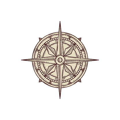 Wind rose for old pirate treasure map a vector sketch isolated illustration