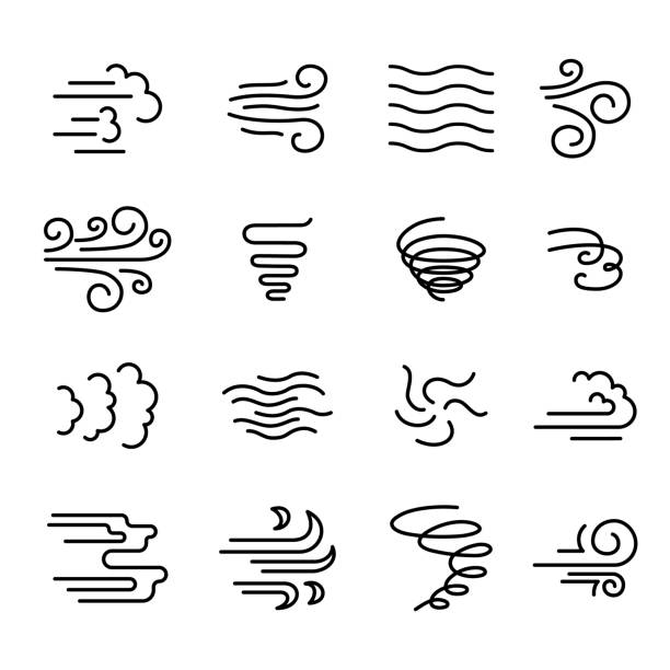 Wind Sign Black Thin Line Icon Set. Vector Wind Sign Black Thin Line Icon Set Include of Storm, Wave, Flowing and Swirl. Vector illustration of Icons wind stock illustrations