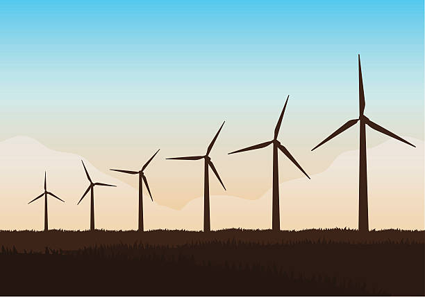 bildbanksillustrationer, clip art samt tecknat material och ikoner med wind turbine and rig over sunset - wind turbine sunset