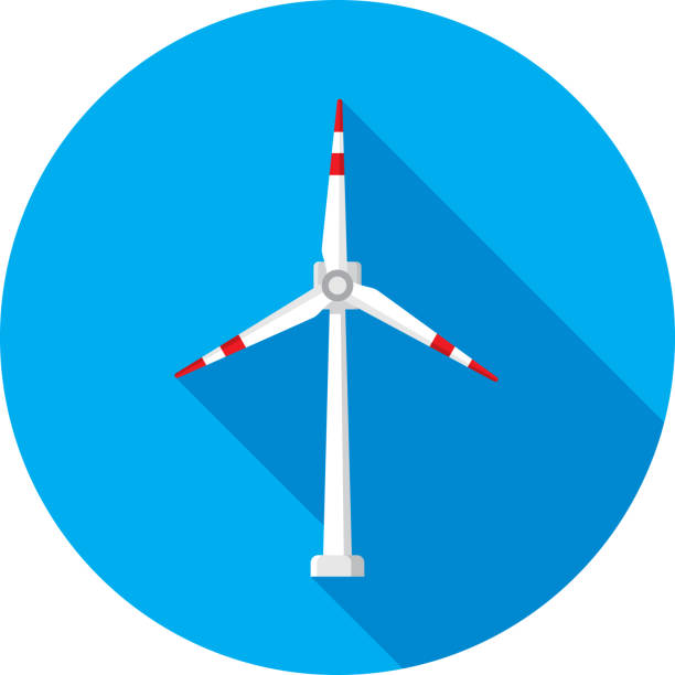 Wind Turbine Icon Flat Vector illustration of a blue wind turbine icon in flat style. wind turbine stock illustrations