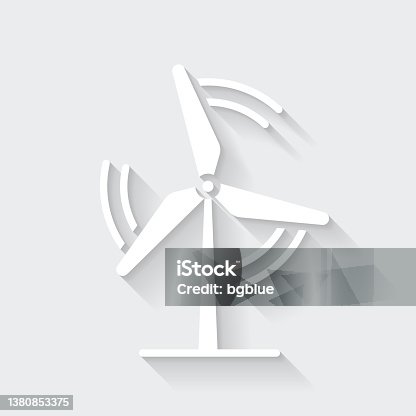 istock Wind turbine. Icon with long shadow on blank background - Flat Design 1380853375