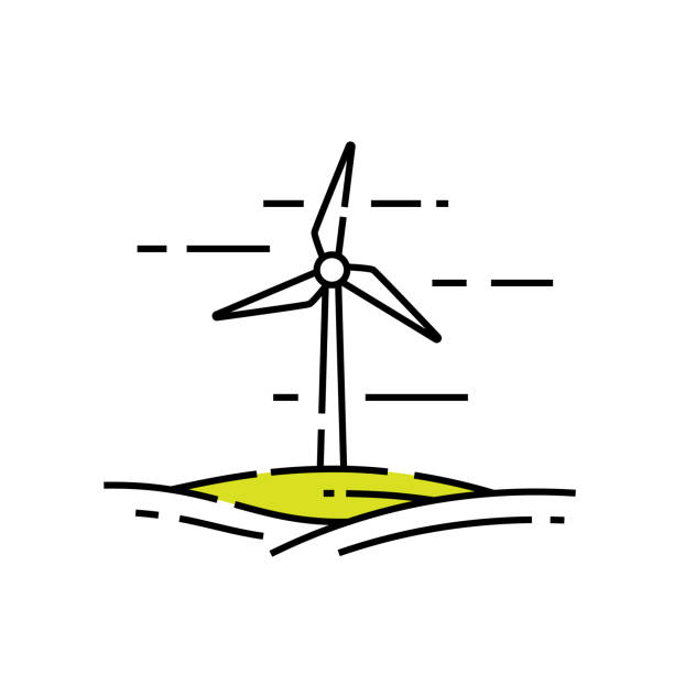Wind turbine line icon Wind turbine line icon. Renewable energy symbol. Green technology graphic. Vector illustration. wind turbine stock illustrations