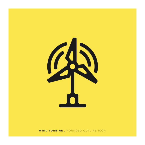 bildbanksillustrationer, clip art samt tecknat material och ikoner med wind turbine rundad linje-ikonen - wind turbine sunset
