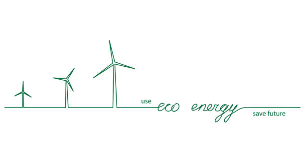 windmühle vektor öko-energie eine linie zeichnung hintergrund. sparen sie zukunft, nutzen sie grünes öko-energiekonzept. kontinuierliches zeichnen der turbinenmühle - windrad stock-grafiken, -clipart, -cartoons und -symbole