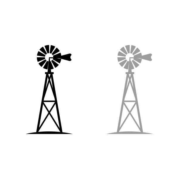 Windmill A set of windmill icons wind turbine stock illustrations