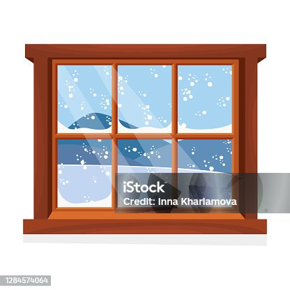 istock Window overlooking the winter landscape. Cartoon flat style. Vector illustration. 1284574064