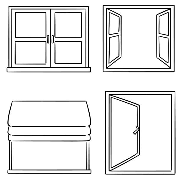 window vector set of window window drawings stock illustrations