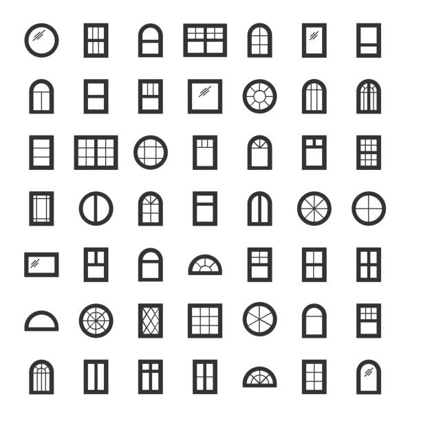 Windows icon collection. Set of line window contours isolated on white background. Windows. Architecture elements. Line icons isolated on white background. Traditional, arch and round window frames window clipart stock illustrations