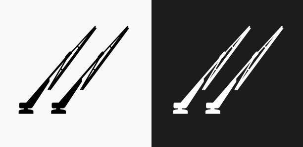 Windshield Wipers Icon on Black and White Vector Backgrounds Windshield Wipers Icon on Black and White Vector Backgrounds. This vector illustration includes two variations of the icon one in black on a light background on the left and another version in white on a dark background positioned on the right. The vector icon is simple yet elegant and can be used in a variety of ways including website or mobile application icon. This royalty free image is 100% vector based and all design elements can be scaled to any size. windshield wiper stock illustrations