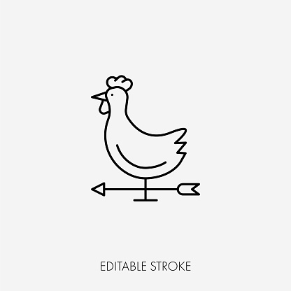 Windvane rooster line icon. Editable Stroke vector