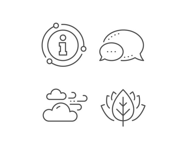 Windy weather line icon. Chat bubble, info sign elements. Clouds with...