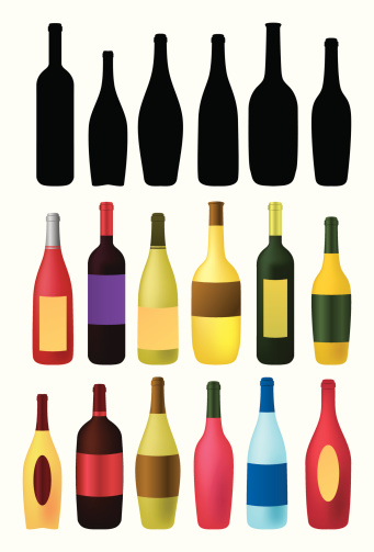wine and beverages bottles outlines