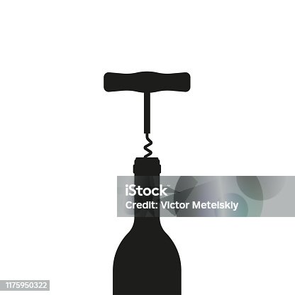 istock Wine bottle opener or Corkscrew with bottle icon. Vector illustration 1175950322
